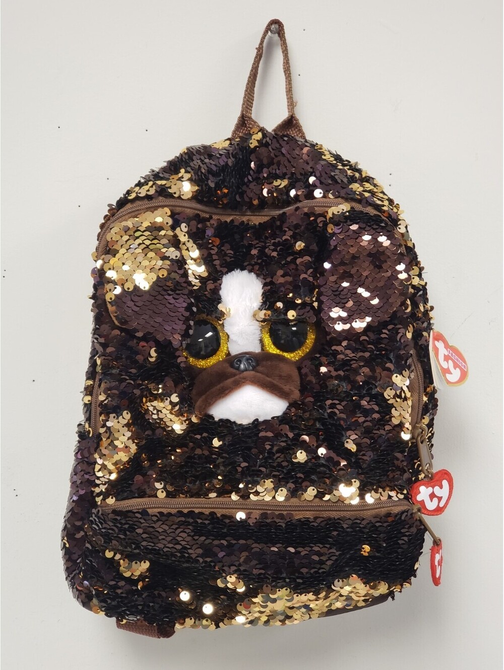 NWT Ty Sequin Dog Backpack with Plush Dog Face